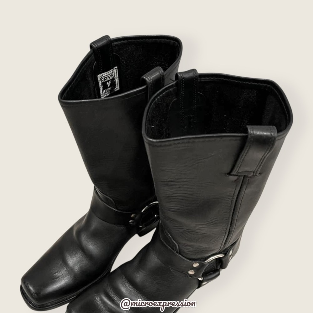 MILEY CYRUS Frye Harness 12R Black Cavalry Moto Square Toe Leather Cowboy Boot - Picture 15 of 16